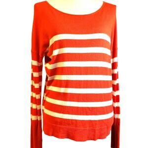 Ann Taylor Loft Red-Orange Striped Size M Sweater Deco Buttons on Back Retro